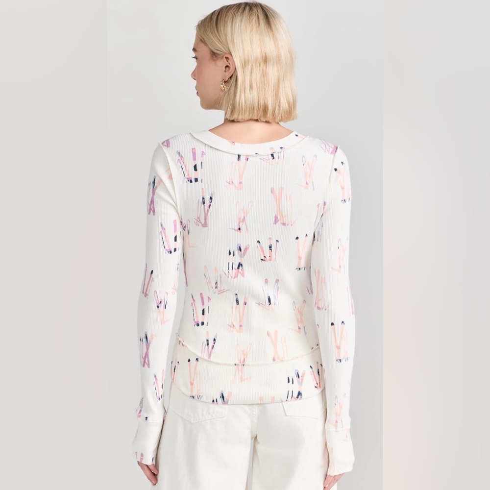 Free People FP Movement Women's Rally Printed Long-Sleeve Henley Knit Layer Skis - Picture 10 of 16